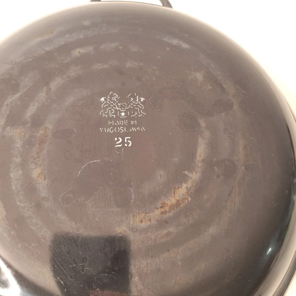Vintage Enamelware Skillet Set 3pc Multi Color Yugoslavia Nesting Pans Handle